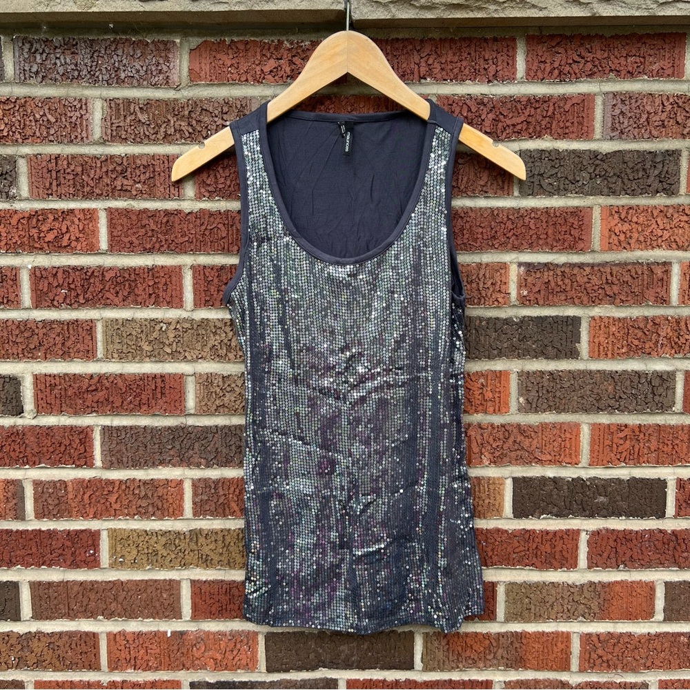 Maurices Dark Gray and Silver Sequin Scoop Neck Sleeveless Tank Top